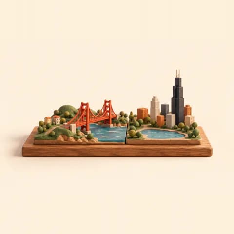 Two tiny clay city blocks side by side.