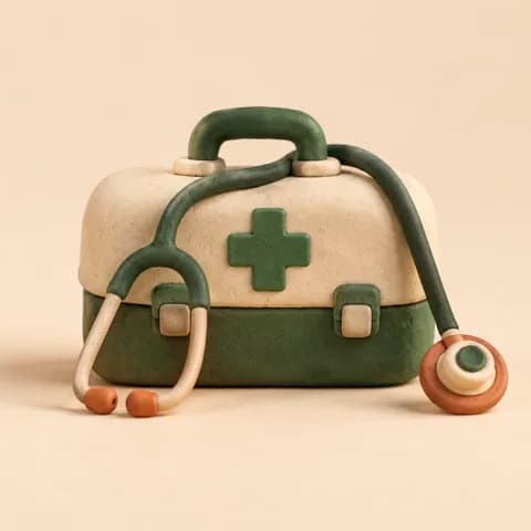 Clay first-aid kit with a stethoscope.