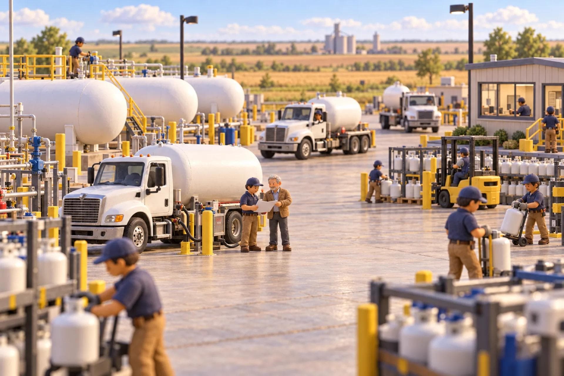 A clay model of a propane and natural gas distributor in Kansas, with the owner looking over the operation.