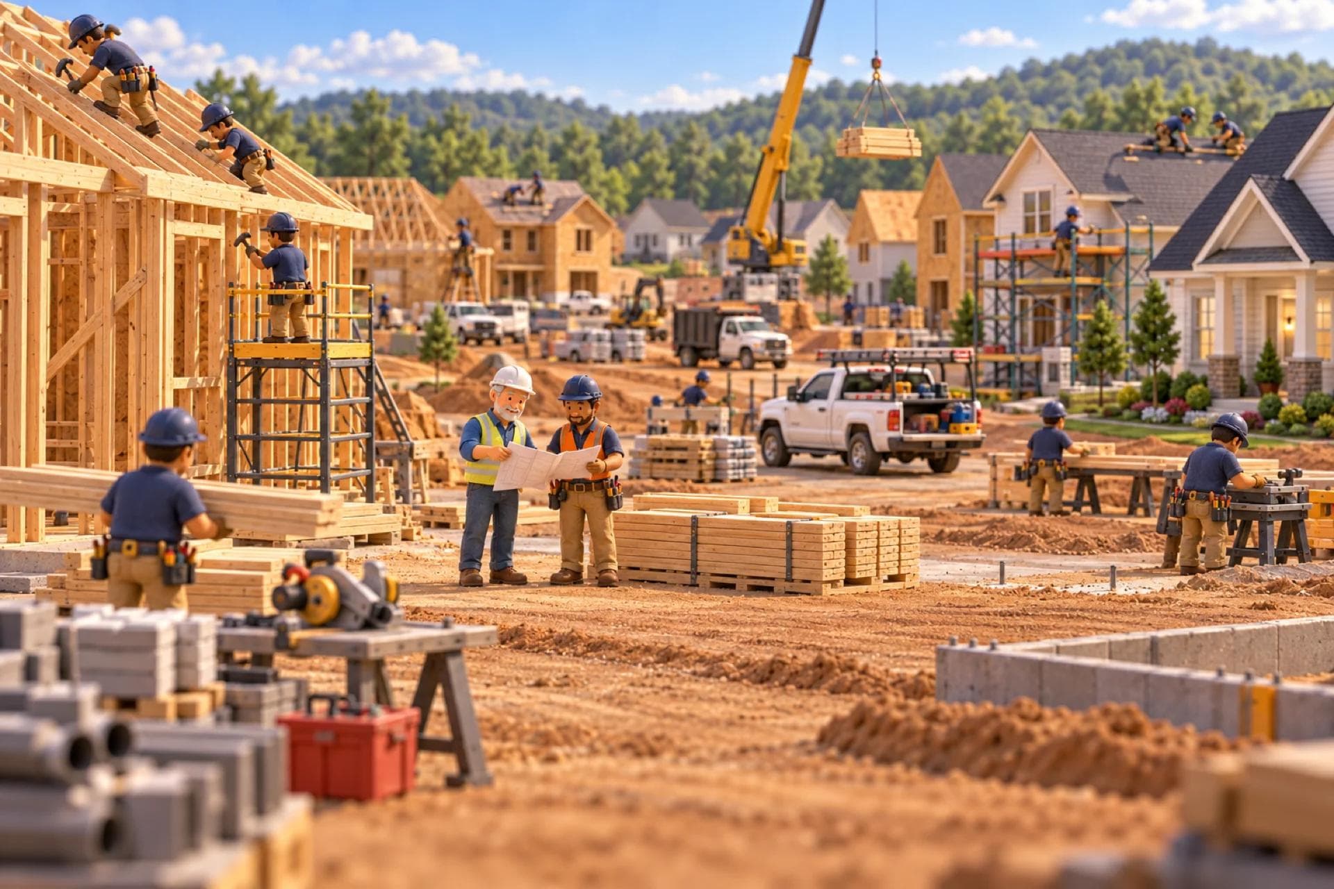A clay model of a residential home builder's subdivision in Tennessee, with the owner looking over the operation.